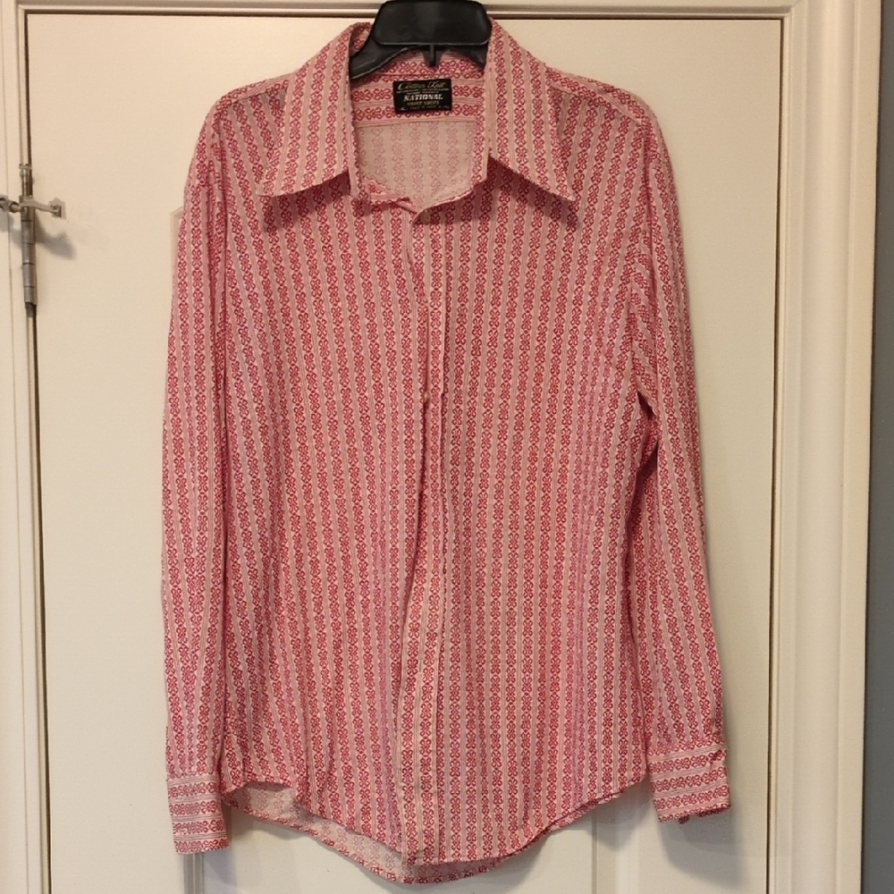 Vintage Red And White Patterned Button-Up Shirt